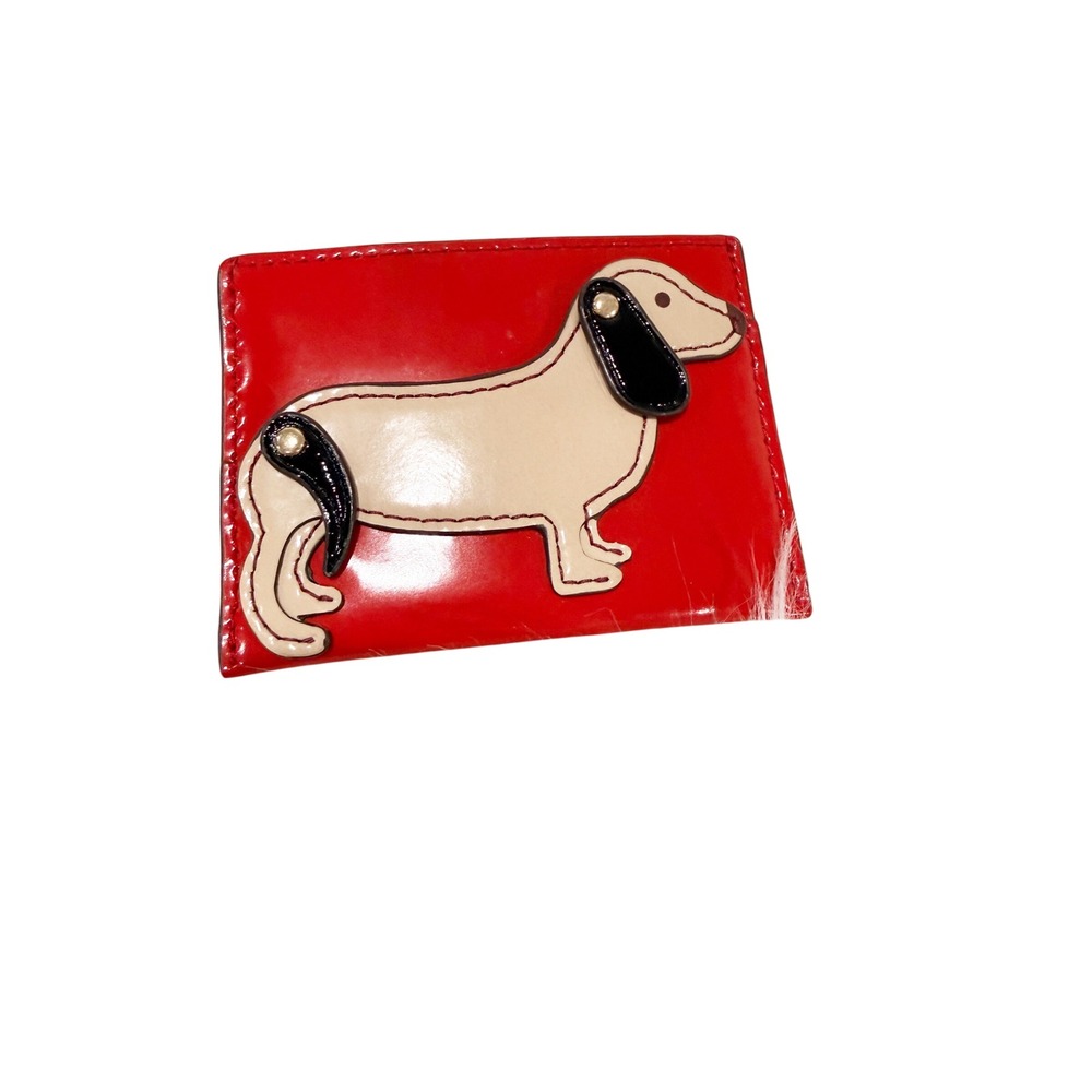 Tory Burch Red Patent Leather Dachshund Dog Card Case Wallet Applique